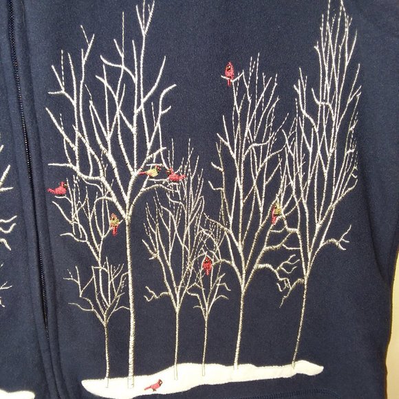 Rebecca Malone Navy Blue Cardinals Winter Trees Fleece Vest XL - Picture 3 of 8